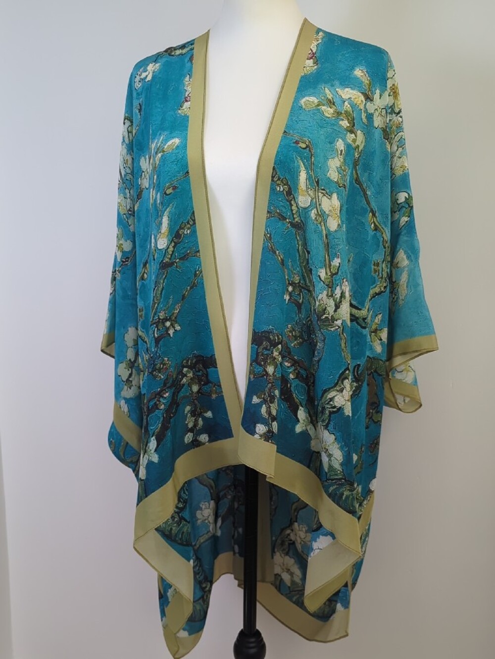 Soft Surroundings Van Gogh Almond Blossom 100% Silk Open Front Kimono ONE SIZE